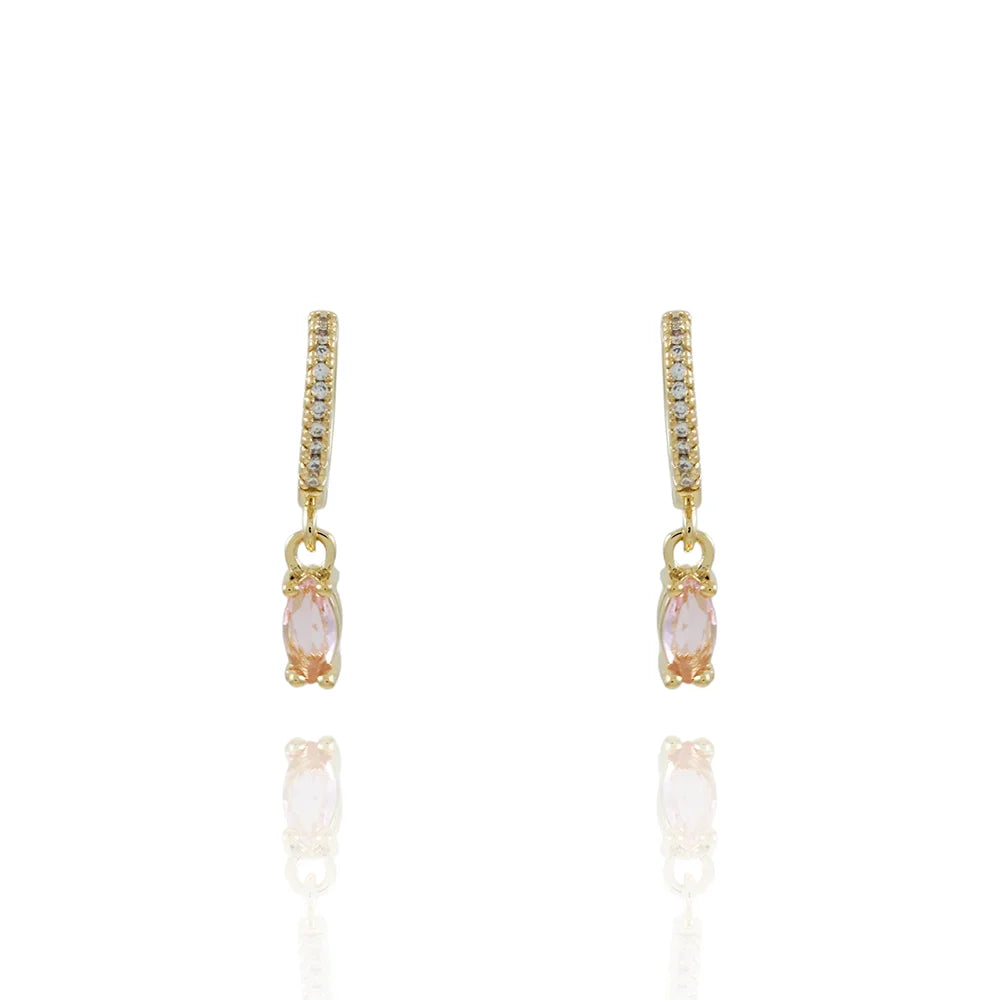 BRINCO DE ARGOLA ARTICULADA CRAVEJADA CRISTAL COM PINGENTE DE ZIRCÔNIA ROSA