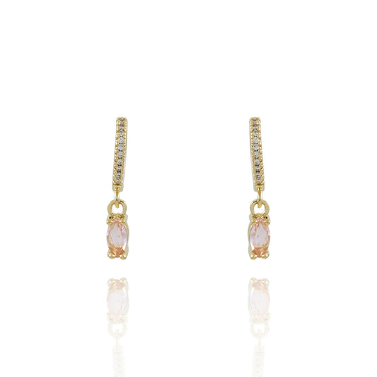 BRINCO DE ARGOLA ARTICULADA CRAVEJADA CRISTAL COM PINGENTE DE ZIRCÔNIA ROSA