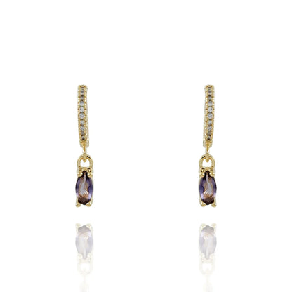 BRINCO DE ARGOLA ARTICULADA CRAVEJADA CRISTAL COM PINGENTE DE ZIRCÔNIA ROXA