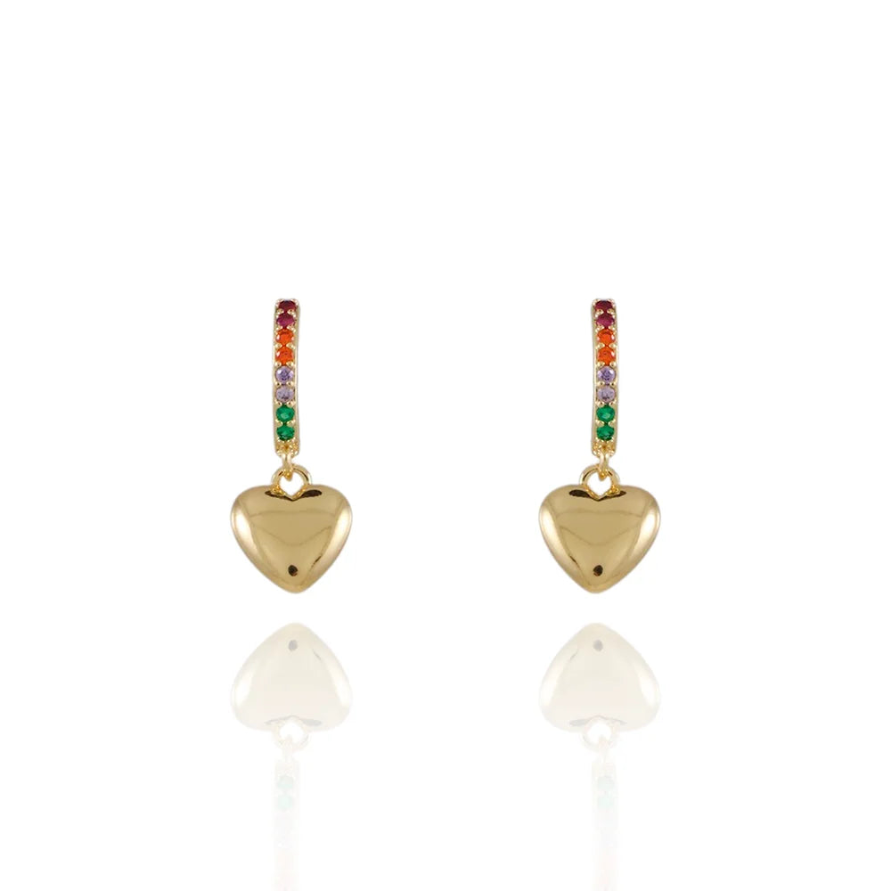 BRINCO PÊNDULO DE CORAÇÃO COLORIDO