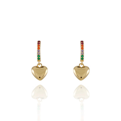 BRINCO PÊNDULO DE CORAÇÃO COLORIDO