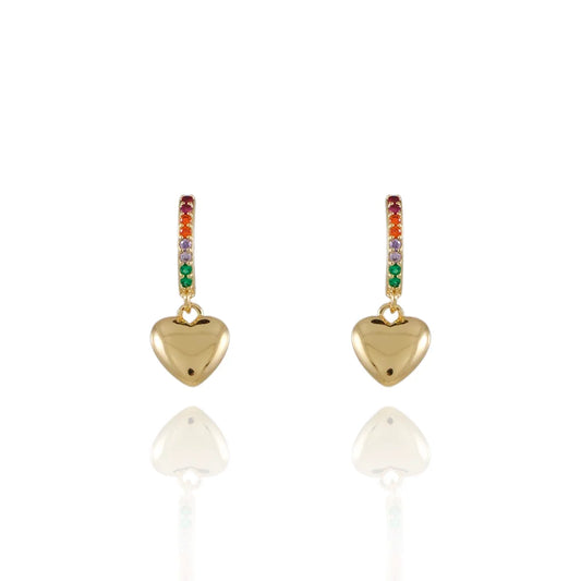 BRINCO PÊNDULO DE CORAÇÃO COLORIDO
