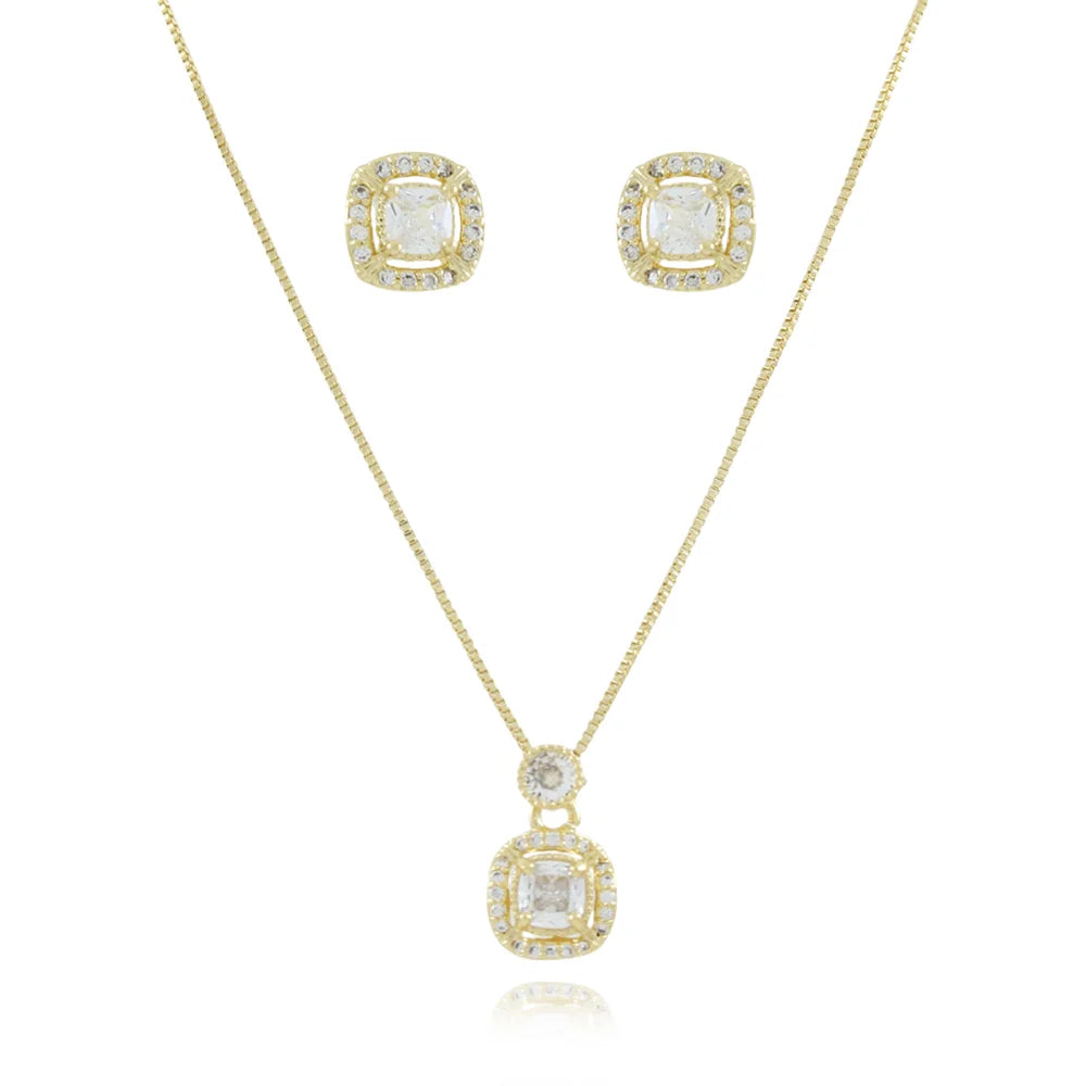 CONJUNTO CRAVEJADO DE ZIRCÔNIAS CRISTAIS (40CM+5CM)