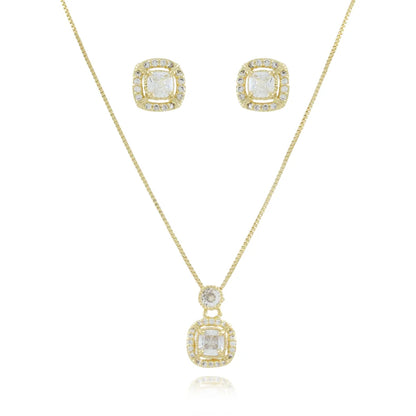 CONJUNTO CRAVEJADO DE ZIRCÔNIAS CRISTAIS (40CM+5CM)