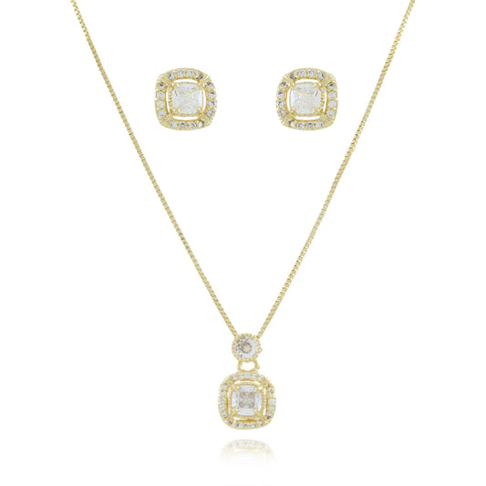 CONJUNTO CRAVEJADO DE ZIRCÔNIAS CRISTAIS (40CM+5CM)