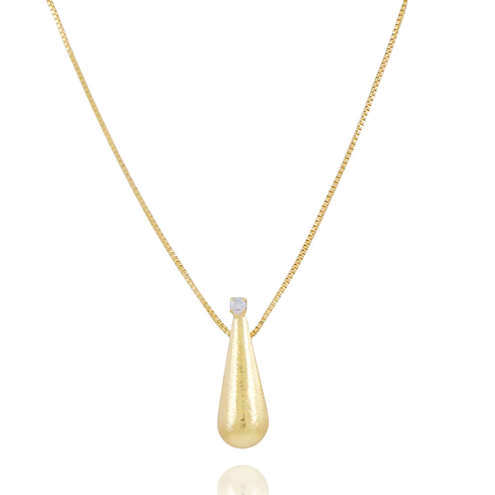 COLAR DE GOTA LISA COM DETALHE EM ZIRCÔNIA CRISTAL (48CM+10CM)