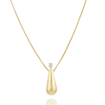 COLAR DE GOTA LISA COM DETALHE EM ZIRCÔNIA CRISTAL (48CM+10CM)