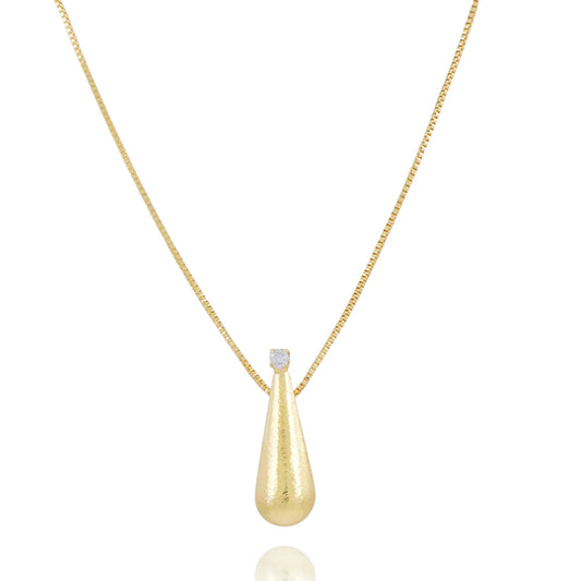 COLAR DE GOTA LISA COM DETALHE EM ZIRCÔNIA CRISTAL (48CM+10CM)