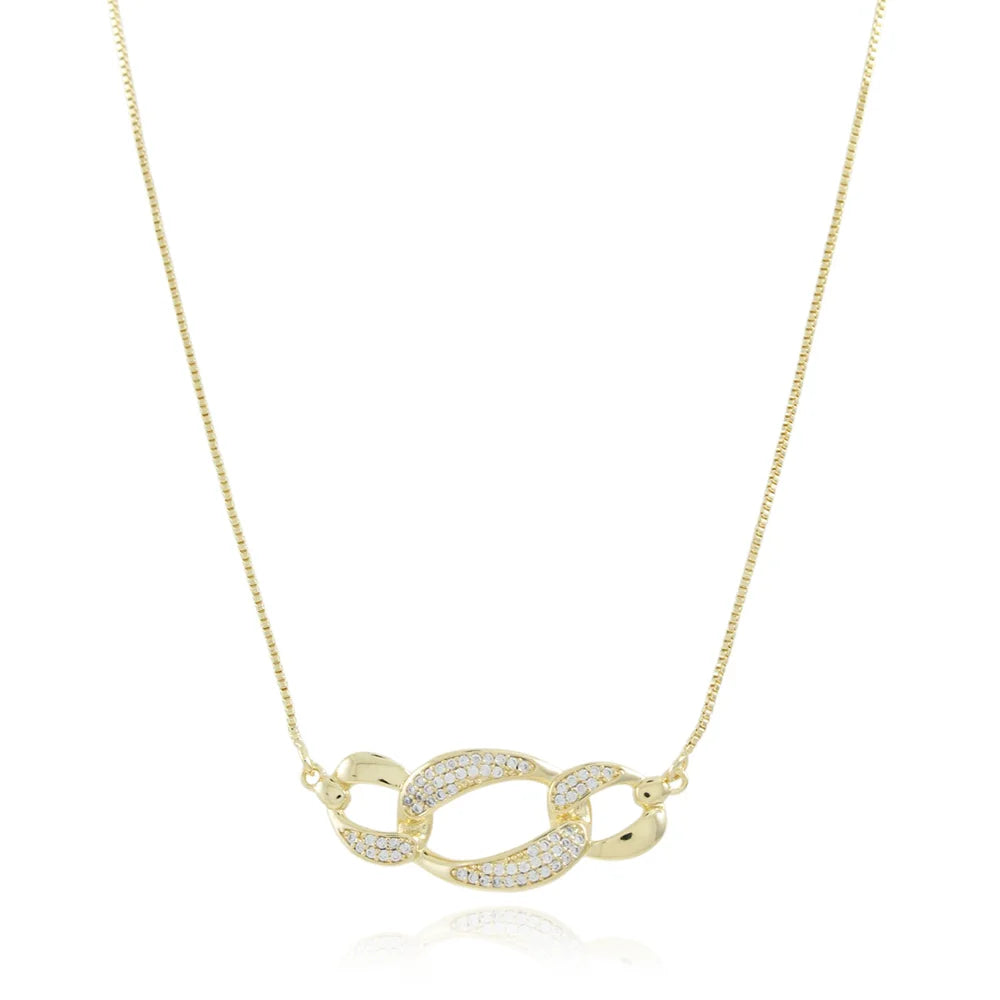 COLAR COM PINGENTE ELOS CRAVEJADO CRISTAL (21X21CM)